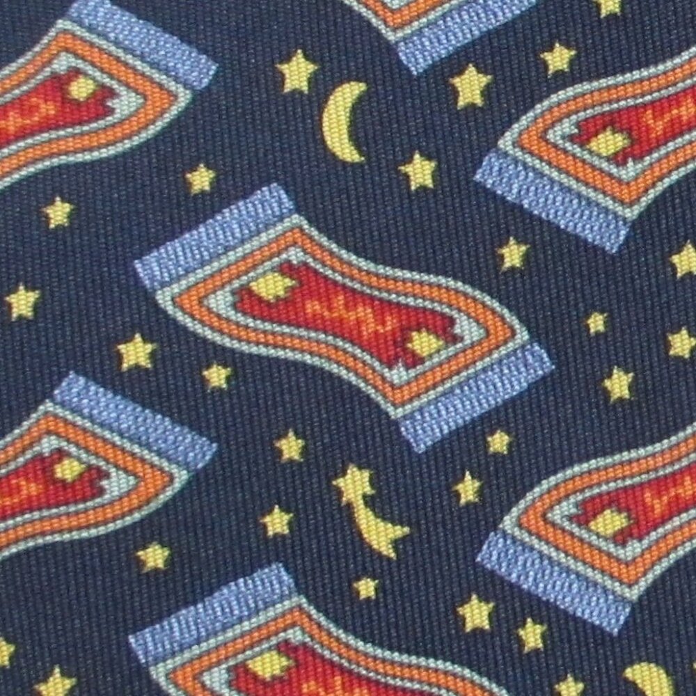 100% REAL HERMES TIE ~ NAVY BLUE w COLORFUL FUN MAGIC CARPETS ALADIN STAR MOON